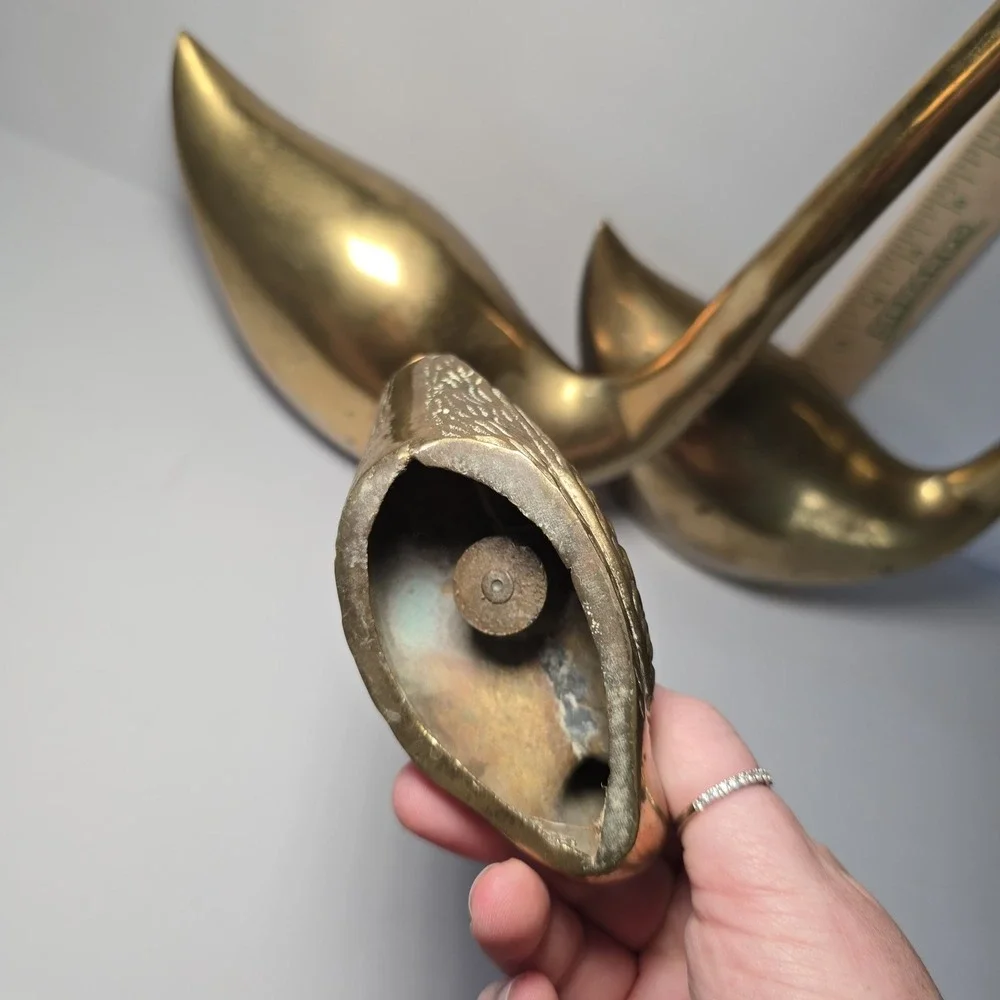 Vtg lot of 4 Large Solid Brass Swan Sculptures MCM Patina Aging Different sizes